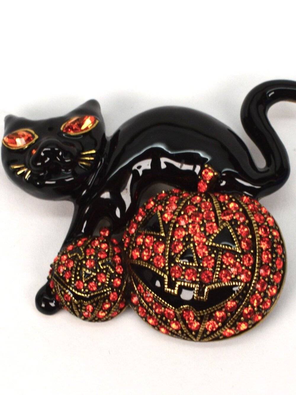 Heidi Daus Hallows Eve Cat Jack O'Lantern Brooch Pin New In Box